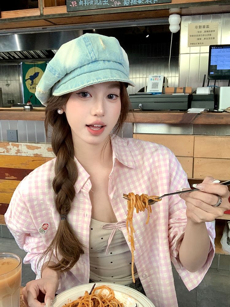 Distressed Denim Newsboy Cap Washed