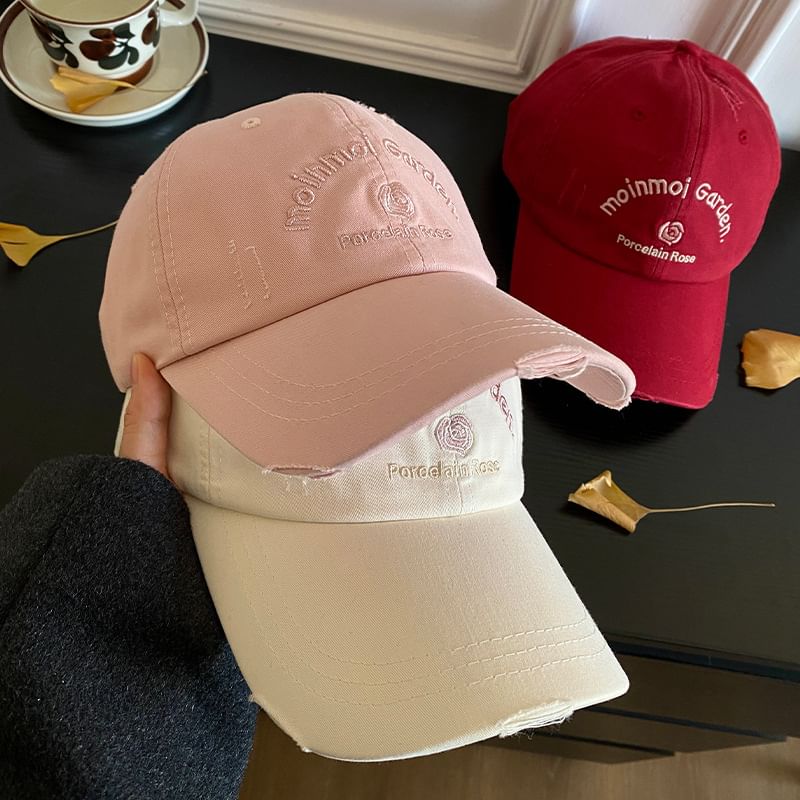 Cap Distressed Lettering Embroidered Baseball