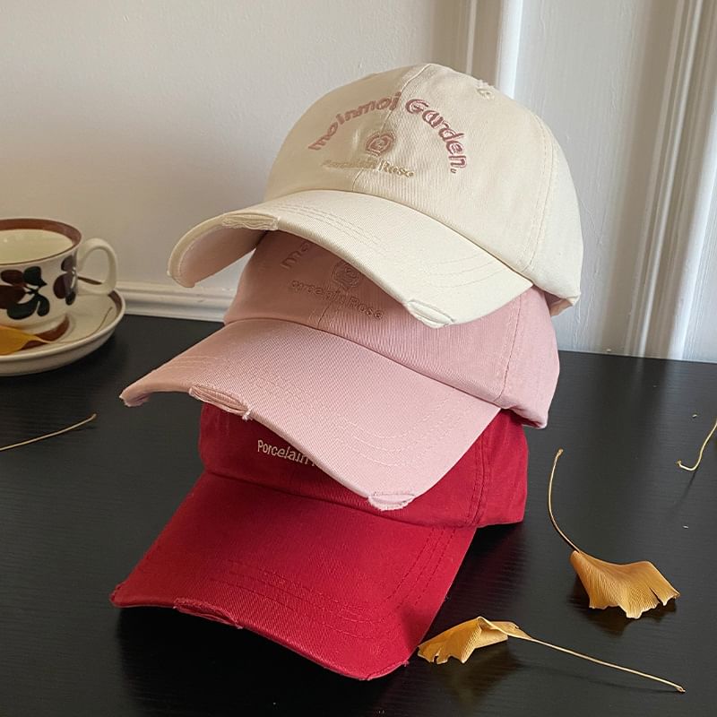 Cap Distressed Lettering Embroidered Baseball