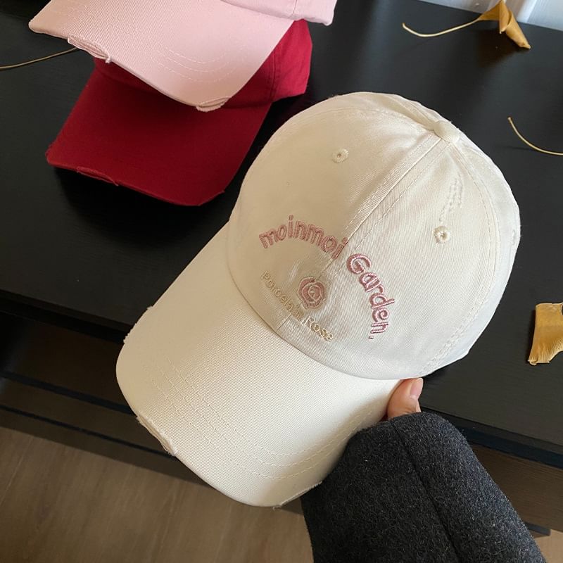 Cap Distressed Lettering Embroidered Baseball