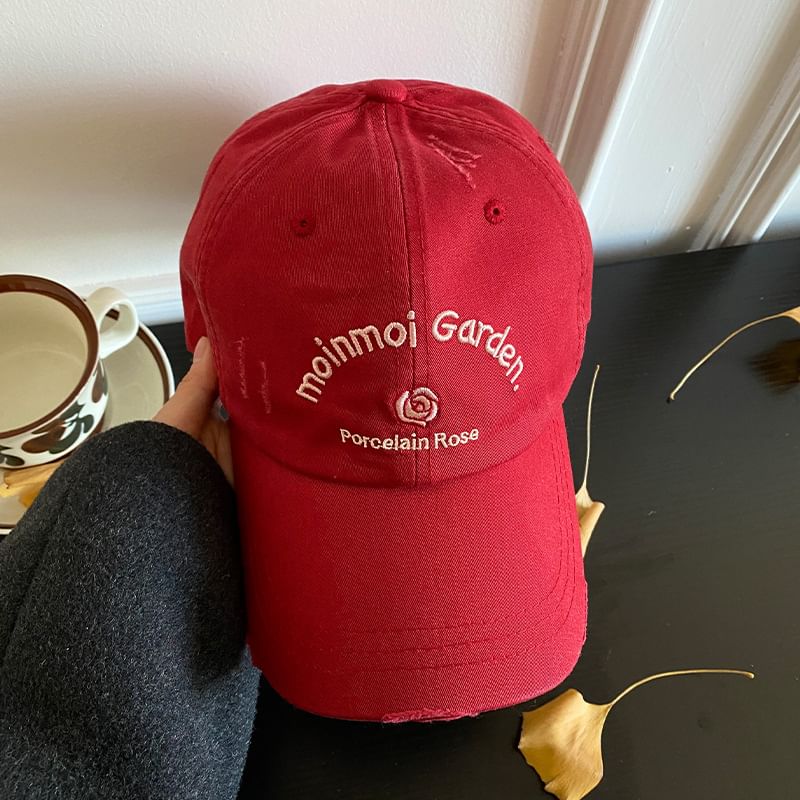 Cap Distressed Lettering Embroidered Baseball