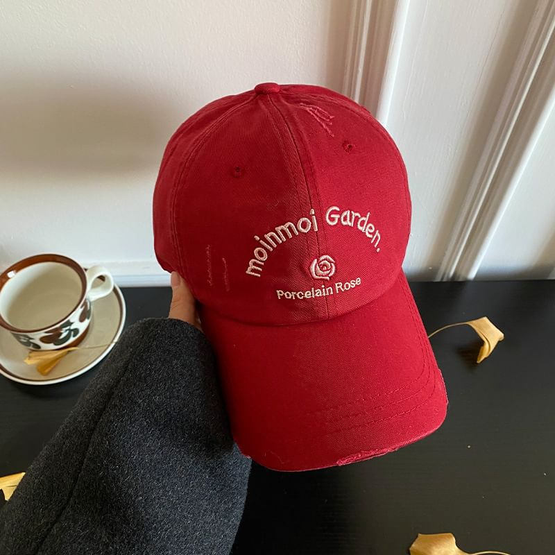 Cap Distressed Lettering Embroidered Baseball