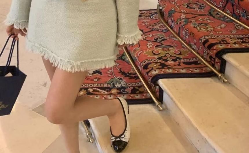 Round Neck Plain Fringed Tweed Button Jacket