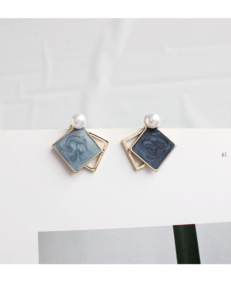 Stud / On Clip Pearl Geometric Earring Faux