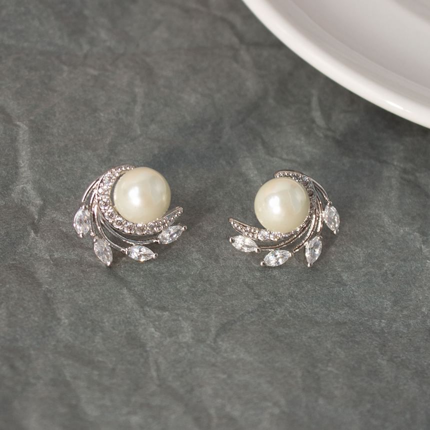 Pearl Earring Clip Faux On / Stud Rhinestone