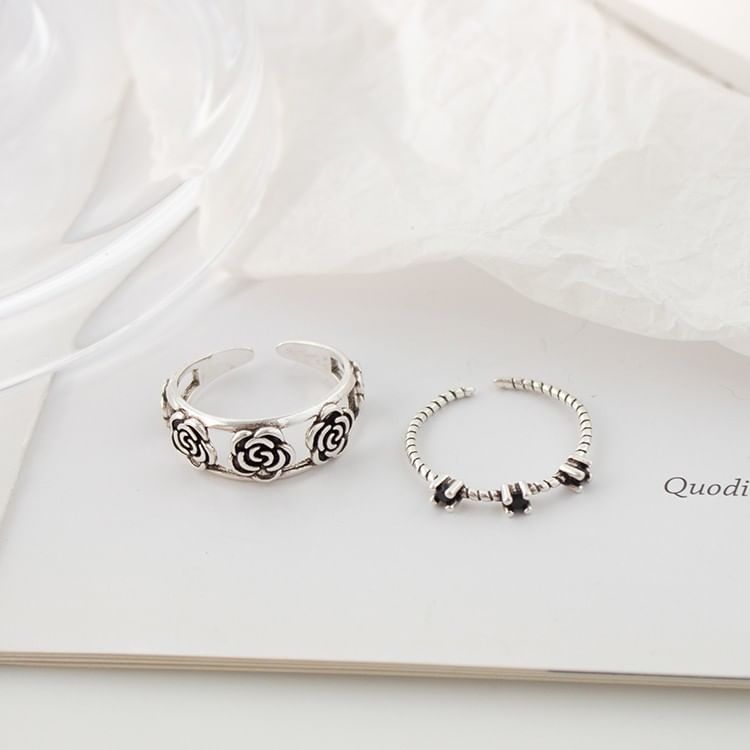 / Rhinestone Open Ring Set Flower