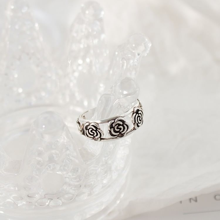 / Rhinestone Open Ring Set Flower