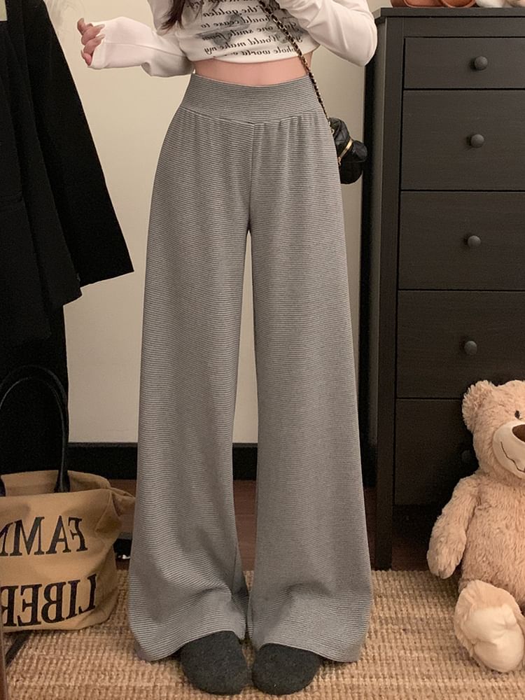 Leg High Rise Pants Wide Plain