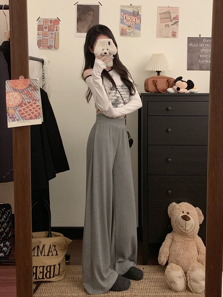 Leg High Rise Pants Wide Plain