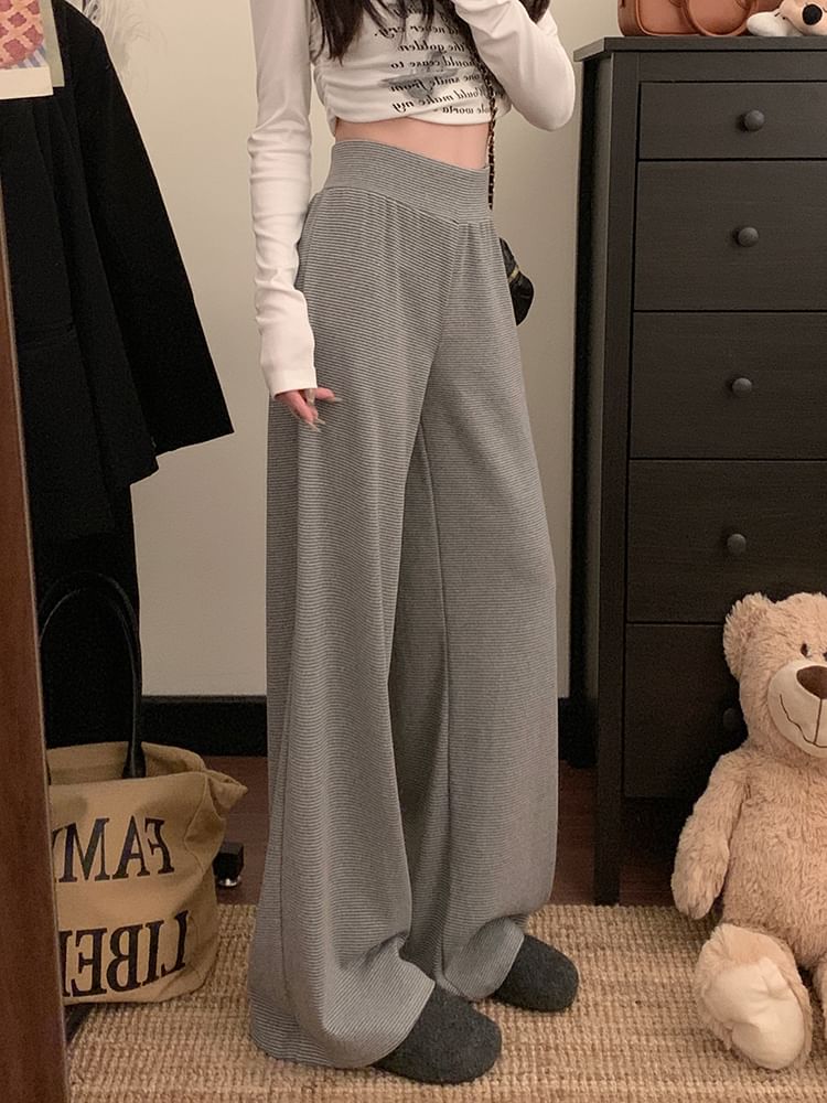 Leg High Rise Pants Wide Plain