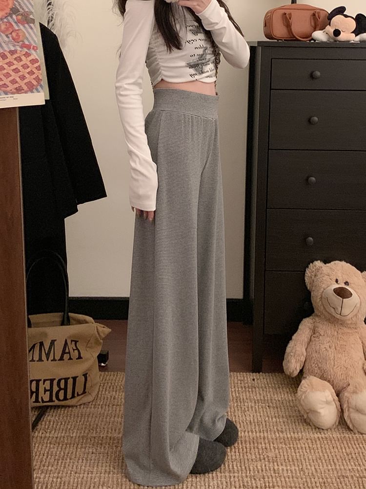 Leg High Rise Pants Wide Plain