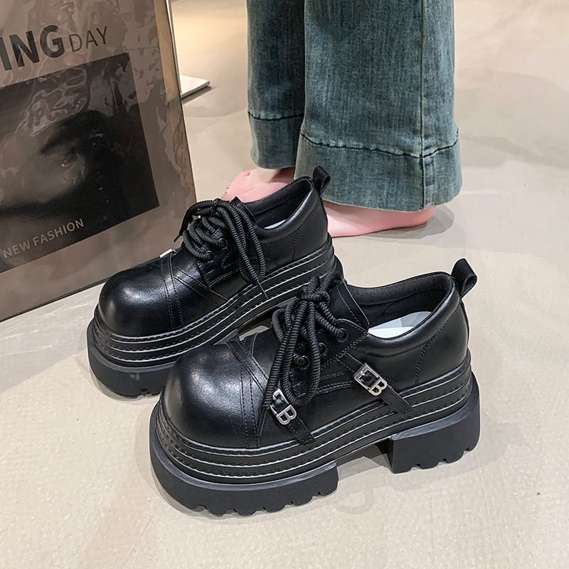 Lettering Oxfords Lace Buckled Up Platform