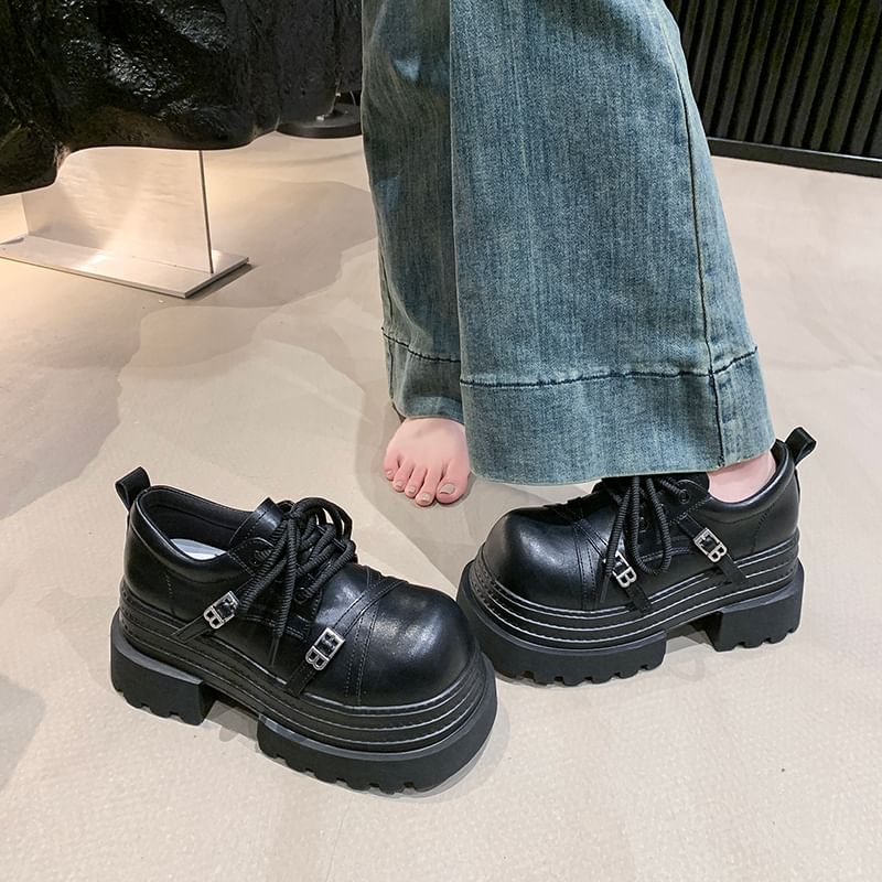 Lettering Oxfords Lace Buckled Up Platform