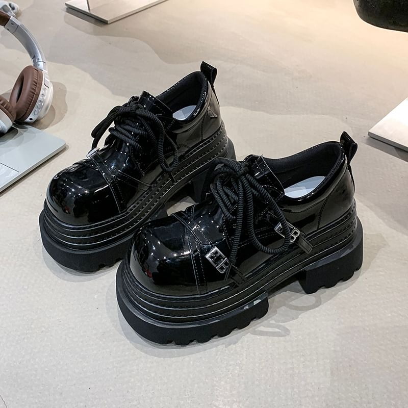 Lettering Oxfords Lace Buckled Up Platform