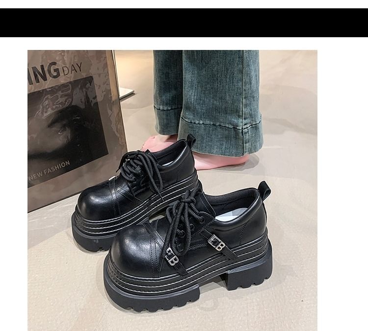 Lettering Oxfords Lace Buckled Up Platform