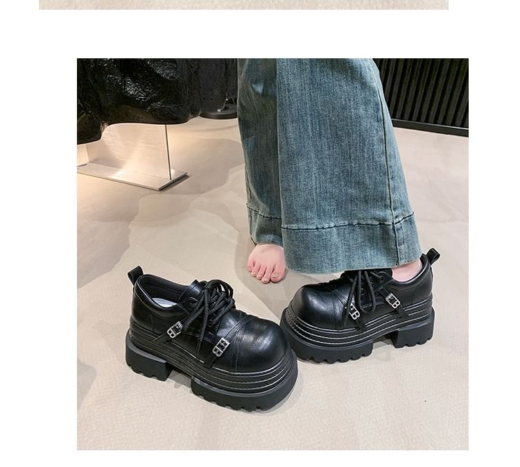 Lettering Oxfords Lace Buckled Up Platform