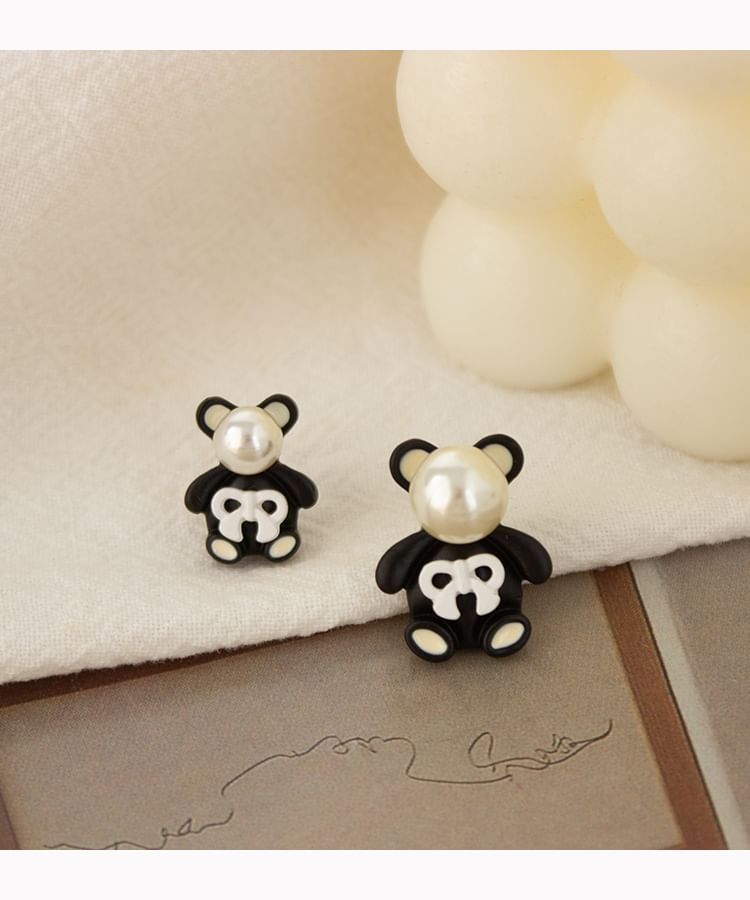 Bear Stud / Earring Pearl Faux Clip On