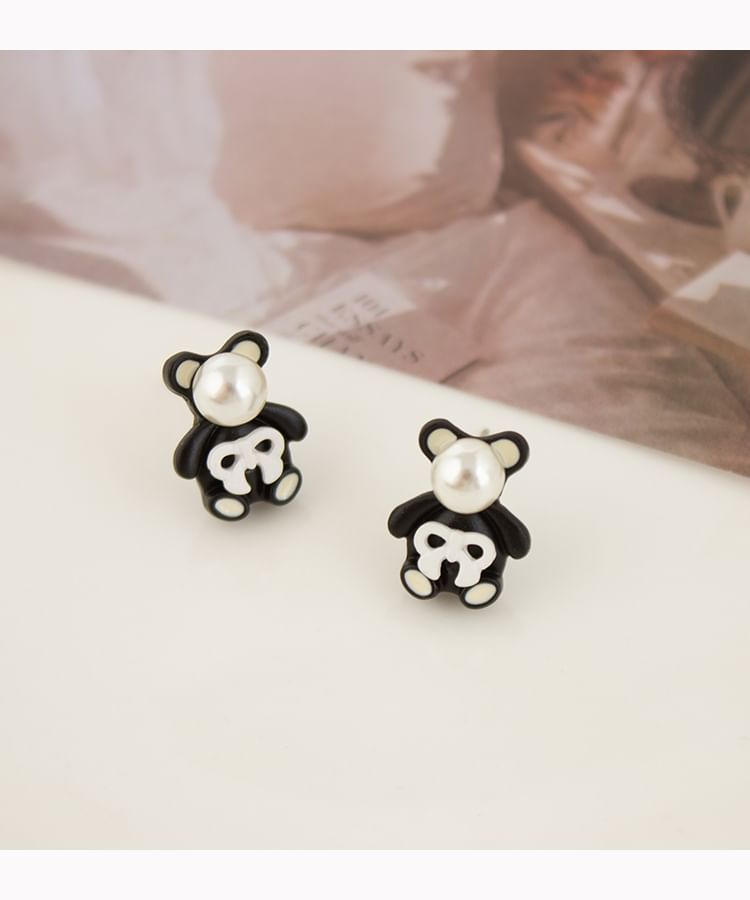 Bear Stud / Earring Pearl Faux Clip On