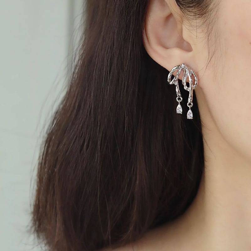 Bow On Earring Rhinestone Clip / Drop