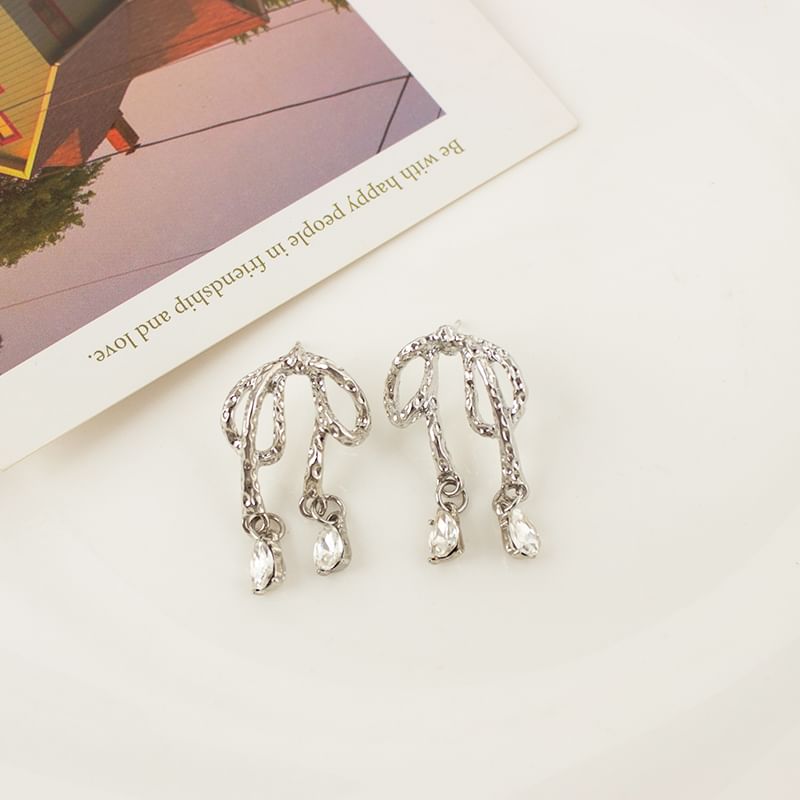 Bow On Earring Rhinestone Clip / Drop