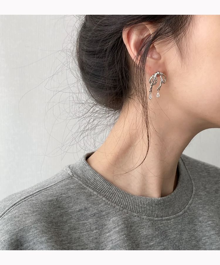 Bow On Earring Rhinestone Clip / Drop