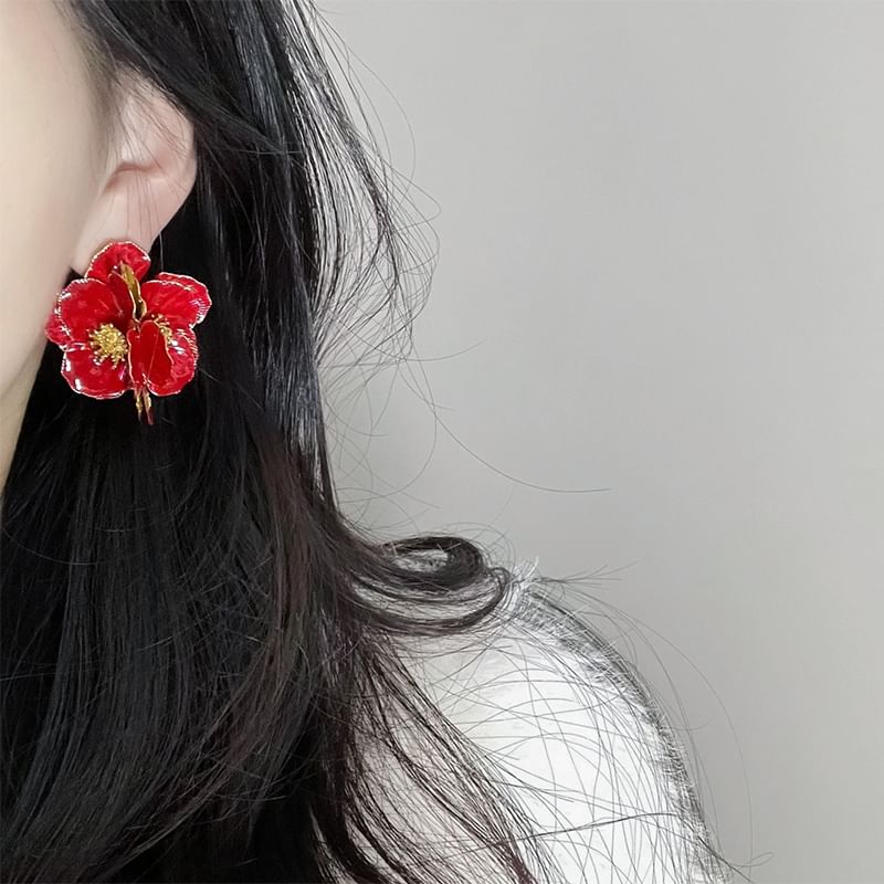 Clip On Enamel Earring Stud / Flower