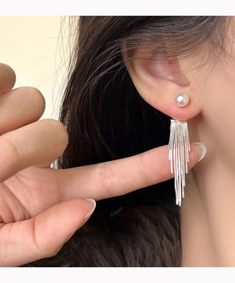 Earring Drop Faux Pearl / Clip On Fringe