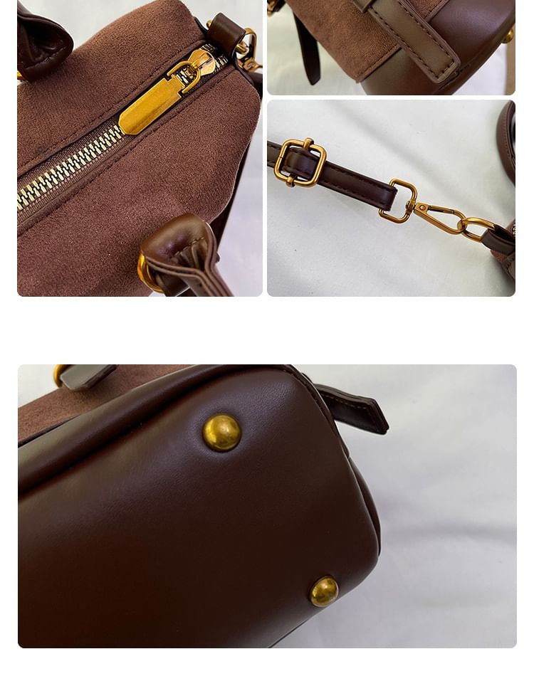 Handle Faux Bag Suede Crossbody Top Plain