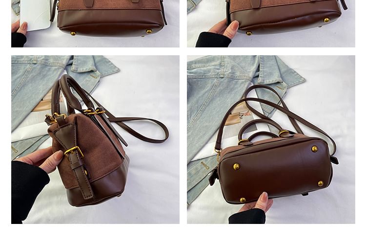 Handle Faux Bag Suede Crossbody Top Plain