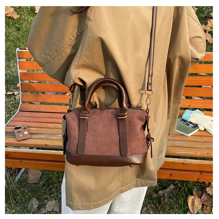Handle Faux Bag Suede Crossbody Top Plain