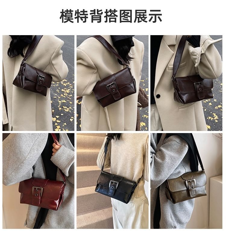 Crossbody Buckled Flap Faux Bag Plain Leather