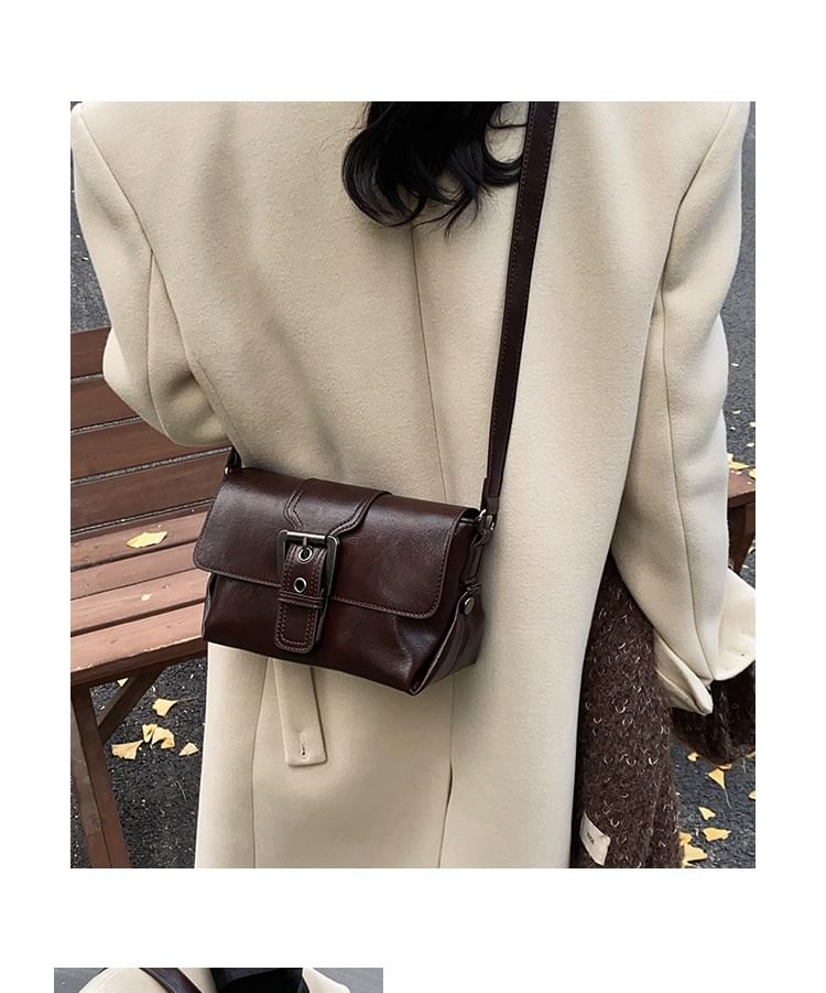 Crossbody Buckled Flap Faux Bag Plain Leather