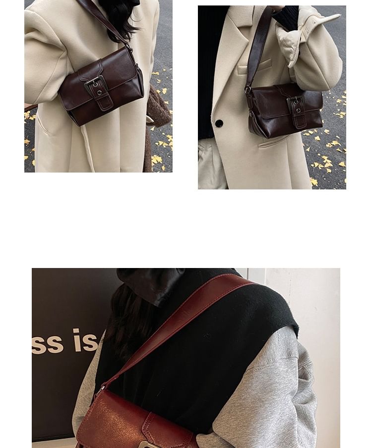Crossbody Buckled Flap Faux Bag Plain Leather
