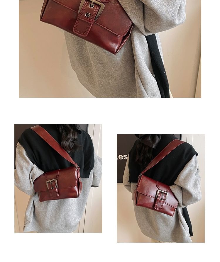Crossbody Buckled Flap Faux Bag Plain Leather