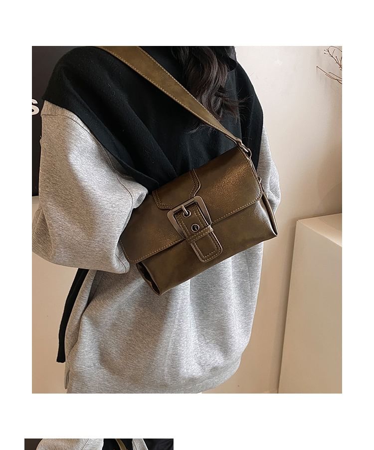 Crossbody Buckled Flap Faux Bag Plain Leather