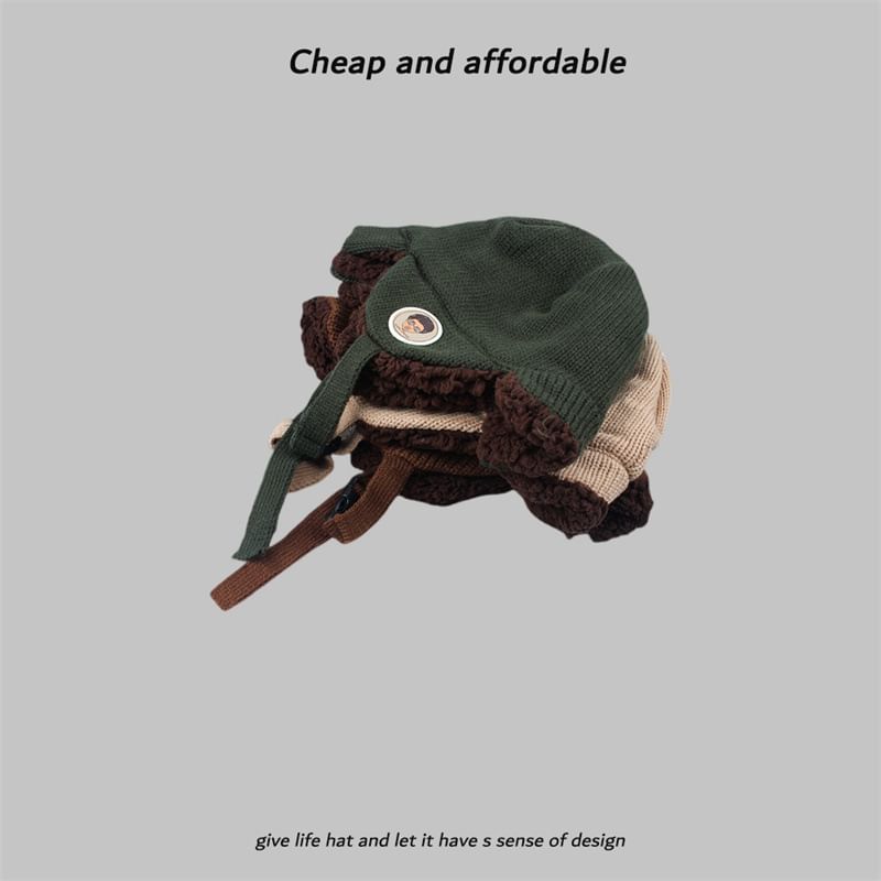 Embroidered Knit Cartoon Hat Trapper