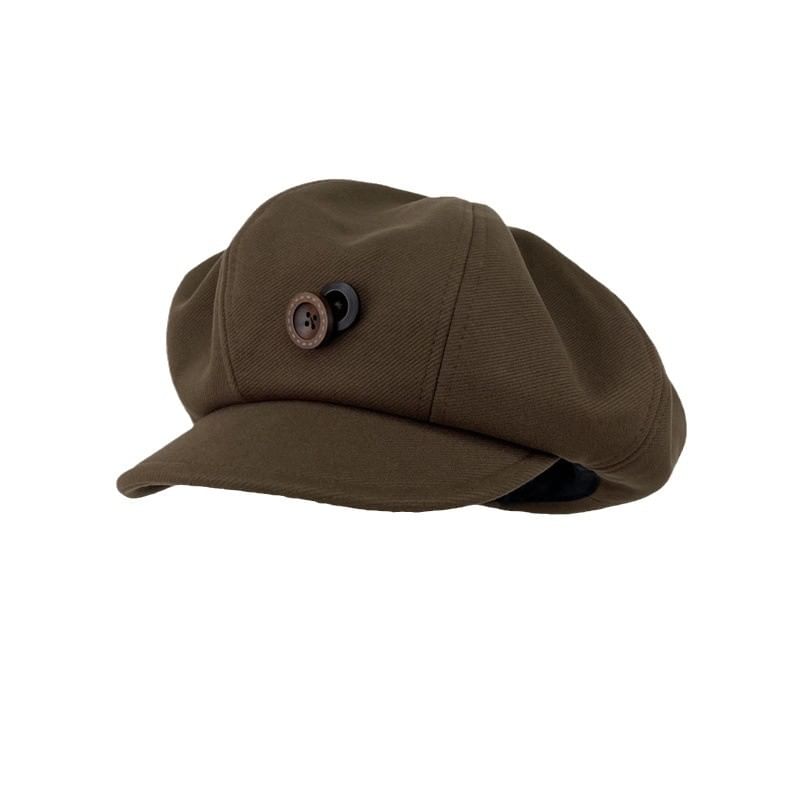 Plain Buttoned Newsboy Cap
