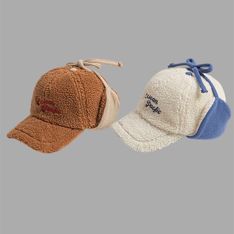 Embroidered Lettering Cap Earflap Baseball