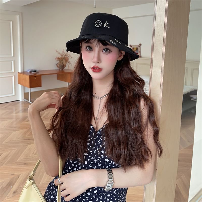 Hat Face Smiley Embroidered Bucket