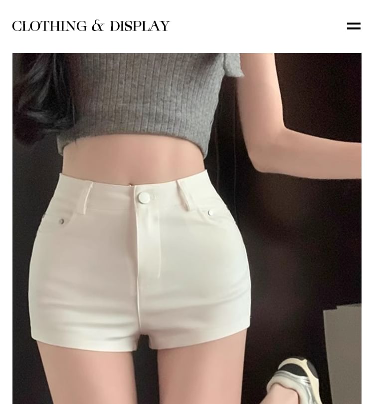 High Waist Plain Zip Hem Shorts