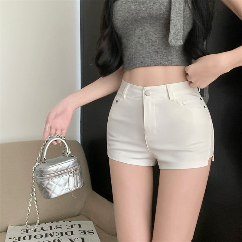 High Waist Plain Zip Hem Shorts
