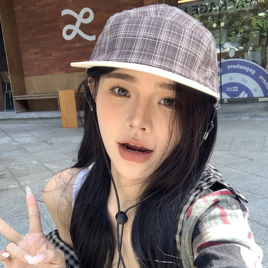 Plaid Baseball Cap Drawstring