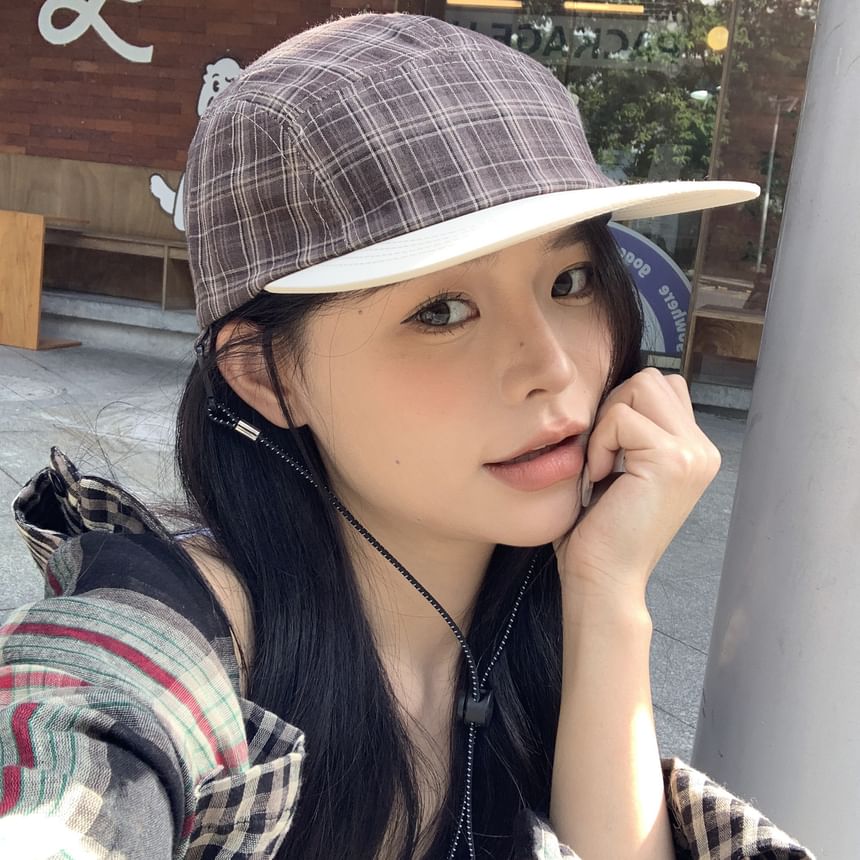 Plaid Baseball Cap Drawstring