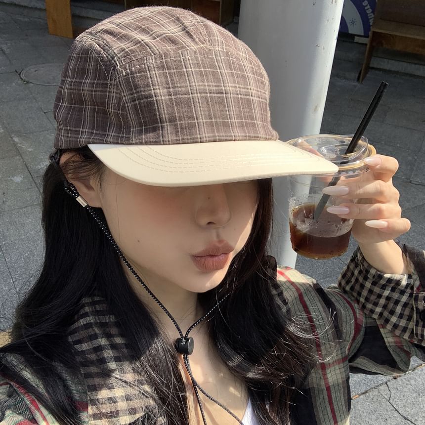 Plaid Baseball Cap Drawstring