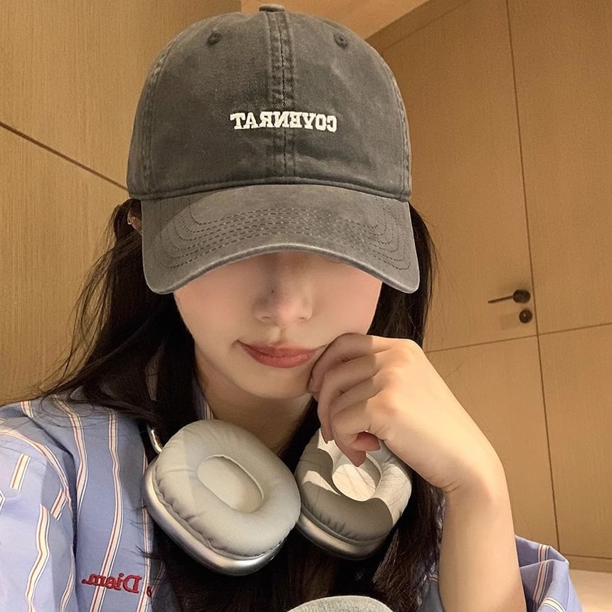 Washed Lettering Cap Baseball Embroidered
