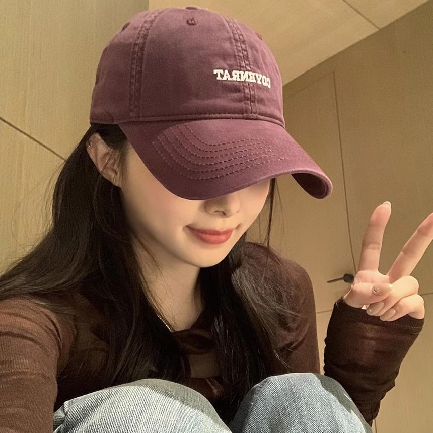 Washed Lettering Cap Baseball Embroidered