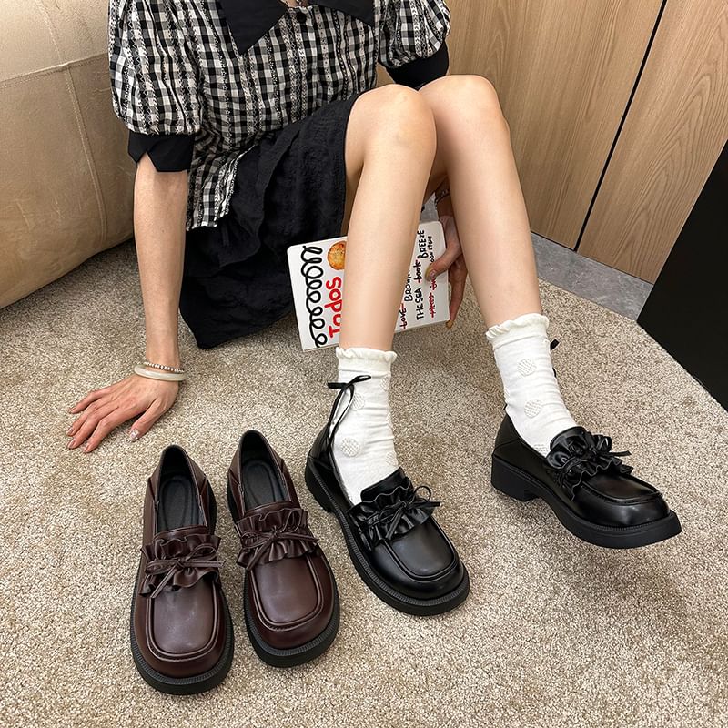 Ruffle Loafers Platform Trim Plain