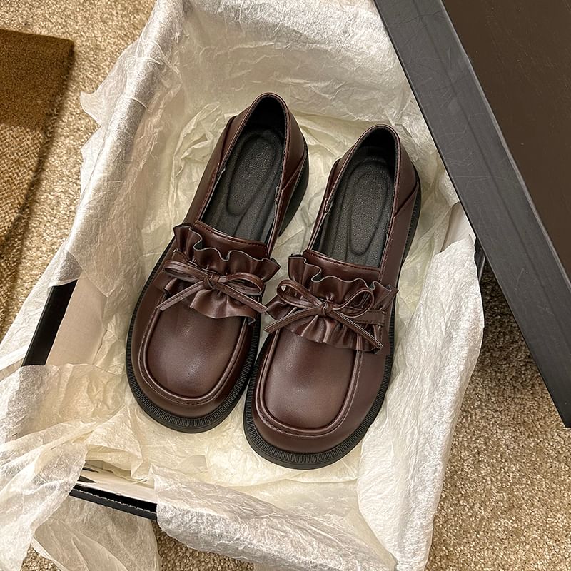 Ruffle Loafers Platform Trim Plain