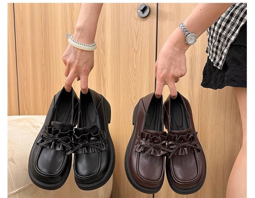 Ruffle Loafers Platform Trim Plain