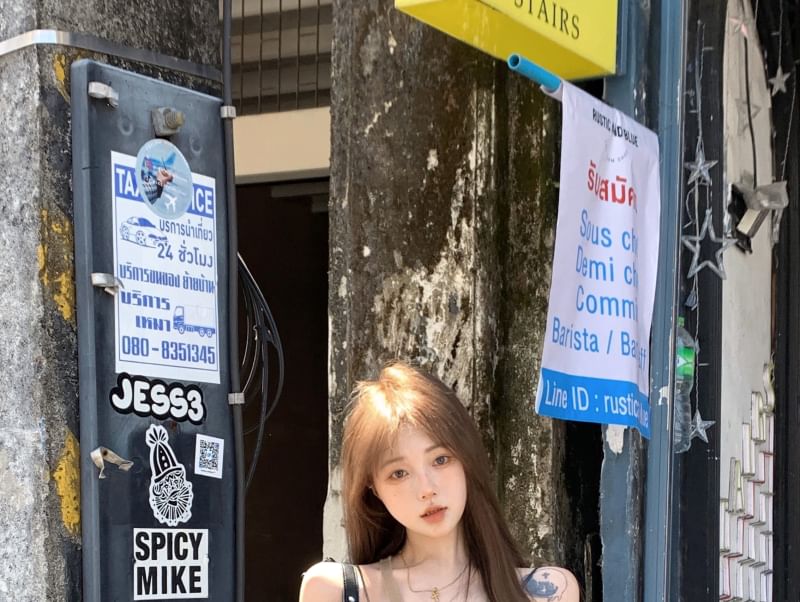 Plain Top U-Neck Asymmetrical Sleeveless